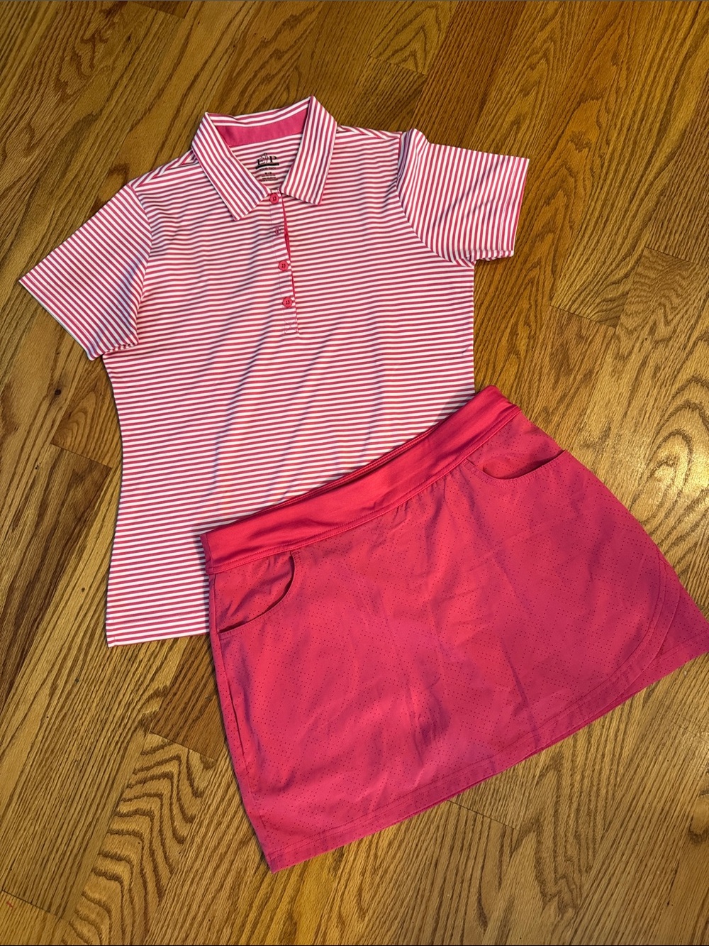 Women’s Pink Stripe Polo with Hot Pink Skort Set